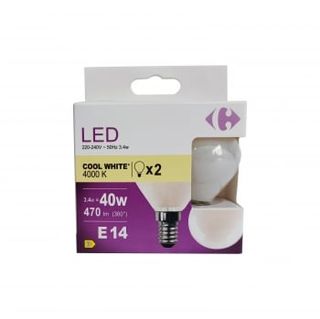 Bombilla Led Esférica Carrefour 40W E14 Opal Día 2 Ud