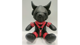 Teddy Devil Skórzany miś z CZERWONYMI skórzanymi akcesoriami