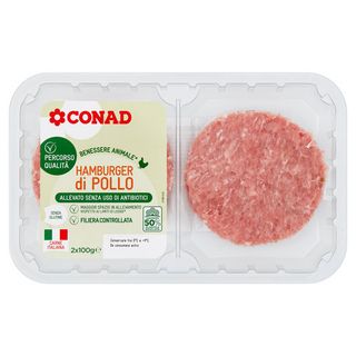 CONAD Percorso Qualità Allevato Senza Uso di Antibiotici Hamburger di Pollo 2 x 100 g - 8003170078802
