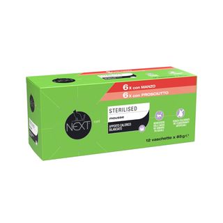 Next cat sterilised vaschetta multipack 12x85g manzo e prosciutto