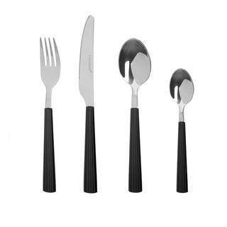 Set 16 posate in acciaio manico nero - Stripes