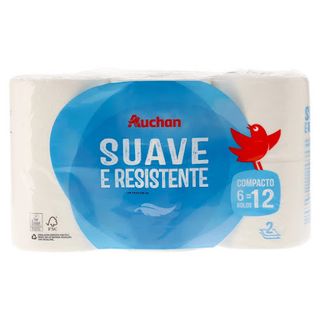 Papel Higiénico Auchan:Suave E Resistente 2F 6'=12R