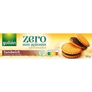 Gullón Bolachas Sandwich Recheadas de Chocolate sem Açúcares Adicionados embalagem 250 g