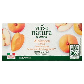 CONAD VERSO NATURA Albicocca e Mela Bevanda Polposa Senza Zuccheri Aggiunti** Biologica 3 x 200 ml - 8003170094277