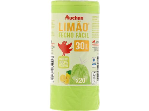 SACO LIXO AUCHAN LIMÃO FECHO FÁCIL 30L 20UN