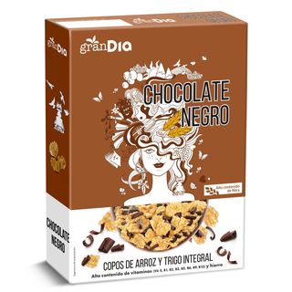 Cereales Copos De Trigo, Arroz Y Cebada Con Chocolate Negro Gran Dia Caja 300 G