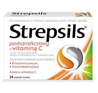 Strepsils Pomarańczowy z witaminą C 0,6 mg + 1,2 mg 24 pastyl.