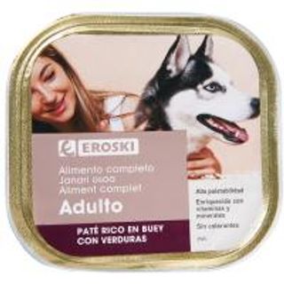 Comida Perro Adulto Paté Rico Buey Hígado Verduras Eroski 300G (16888380)