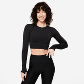 Camiseta Crop Top Training Mujer Negro Manga Larga.S Negro