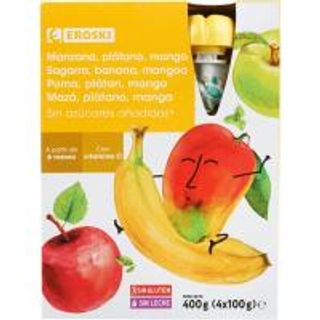Bolsitas 100% Manzana Y Mango Sin Azúcar Eroski, Pack 4X100 G (24910036)