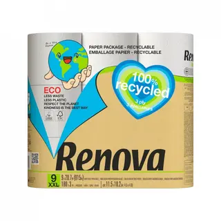 Papel Higiénico Renova Recycled Eco 3 Capas 9 Rollos