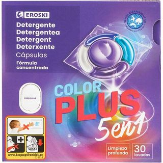 Detergente En Cápsulas 5N1 Color Plus Eroski, Caja 30 Dosis