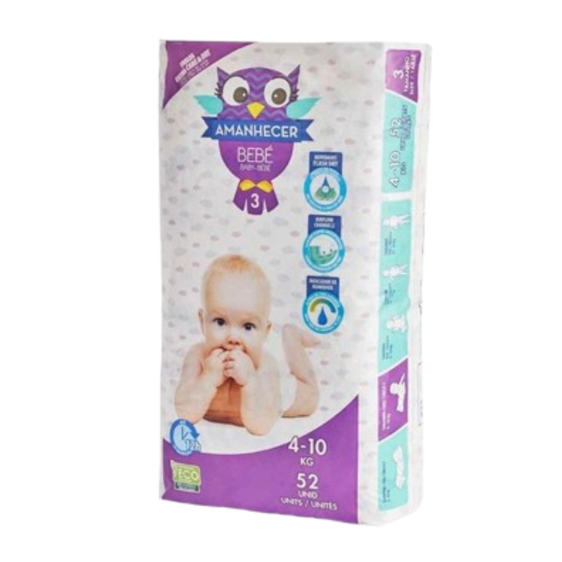 Amanhecer Fraldas Bebé T3 4a10kg 52un