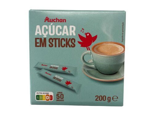 AÇUCAR BRANCO AUCHAN EM STICKS 50 UN 200G