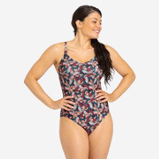 Bañador Mujer natación tirante fino estampado.40 Negro