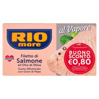 Rio Mare Filetto Di Salmone All'Olio Di Oliva Gusto Affumicato Con Grani Di Pepe Al Vapore 125 G