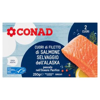 CONAD Cuore di Filetto di Salmone Selvaggio dell'Alaska 2 Cuori Surgelati 250 g - 8003170045651
