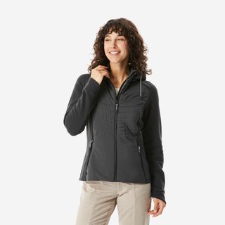 Chaqueta Polar De Montaña Y Trekking Con Capucha Mujer Quechua Nh500 Hybrid M Negro