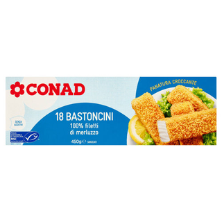 CONAD 18 Bastoncini 100% filetti di merluzzo Surgelati 450 g - 8003170012462