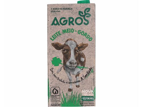 LEITE AGROS UHT MEIO GORDO 1L