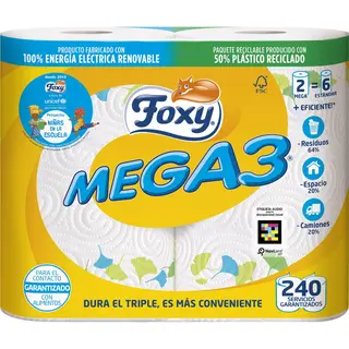 Papel Cocina Mega 240 Servicios, Paquete 2 Unidades