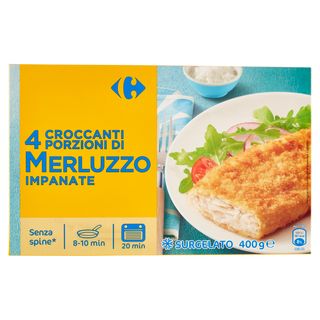 Carrefour 4 Croccanti Porzioni di Merluzzo Impanate Surgelato 4 x 100 g