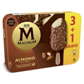 Helado Bombón Almendras 3 + 1 Unidades Magnum Caja 300 G