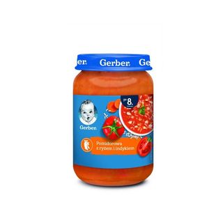 Gerber Zupka pomidorowa z ryżem i indykiem dla dzieci po 8 miesiącu 190 g