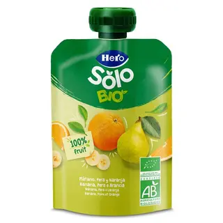 Alimento Infantil Con Puré De Pera, Plátano Y Naranja 100% Ecológica Hero 100 G