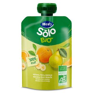 Alimento Infantil Con Puré De Pera, Plátano Y Naranja 100% Ecológica Hero Bolsa 100 G