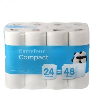 Papel Higiénico Compact Doble Rollo Carrefour 24 Rollos.