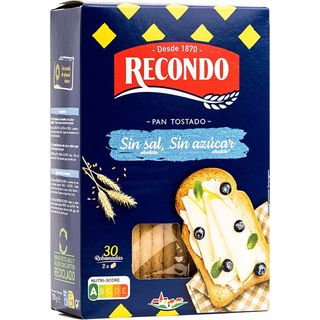 RECONDO Pan Tostado Sin Sal Y Sin Azúcares 30 Unidades