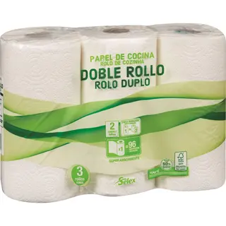 Papel Cocina Doble Rollo, Paquete 3 Unidades