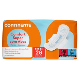 Pensos Higiénicos Comfort Super com Abas Continente (emb. 28 un)