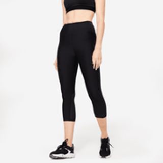 Malla legging 3/4 fitness transpirable con bolsillo Mujer Negro.XL / W35 L31 Negro
