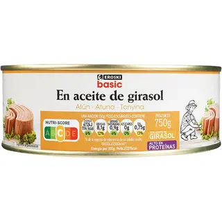 Atún En Aceite Girasol Eroski Basic, Lata 750 G (24938912)
