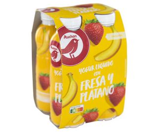 Yogur Líquido con Pulpa de Fresa y Plátano Producto Alcampo 4 X 200 G.