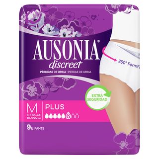 AUSONIA DISCREET Cuecas Incontinência Plus Tamanho M Branco 9 un