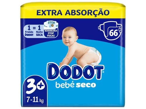 FRALDAS DODOT BEBÉ-SECO EXTRA T3+ 7-11KG 66 UN