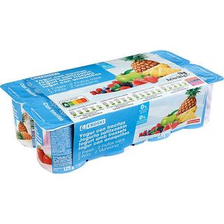 Yogur desnatado con frutas varios EROSKI, pack 8X125 g (26512244)