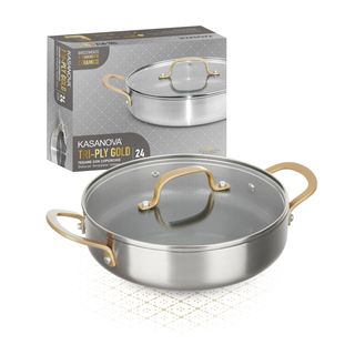 Tegame 24 cm triplo strato Tri-Ply - Gold con coperchio