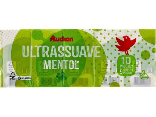 LENÇOS BOLSO AUCHAN ULTRASSUAVE MENTOL 3 FOLHAS 10 UN