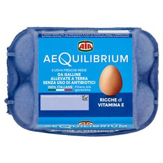 Aia aeQuilibrium 6 Uova Fresche Medie da Galline Allevate a Terra Senza Uso di Antibiotici - 8008110025861