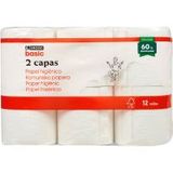 Papel Higiénico 2 Capas Eroski Basic, Paquete 12 Rollos (10512)