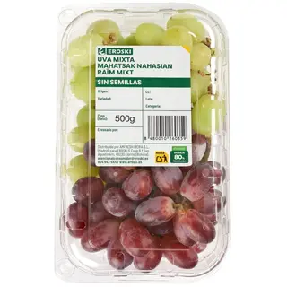 Uva Mixta Sin Semilla Eroski, Cubeta 500 G