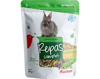 COMIDA PARA COELHO ANÃO AUCHAN MENU COMPLETO 500G