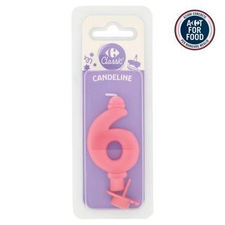 Carrefour Classic Candelina Numero 6 Rosa Con Supporto -5715