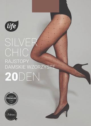 Life Silver Chic Rajstopy damskie wzorzyste 20 den rozm.2 nero/silver, wzór romby+kropki z lurexem