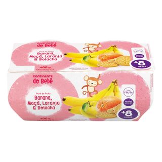 Puré de Fruta Banana, Maçã, Laranja e Bolacha +8M Continente do Bebé (emb. 4 x 100 gr)