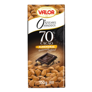 Chocolate Negro Almendra 70% Sin Azúcar Valor 150Gr.